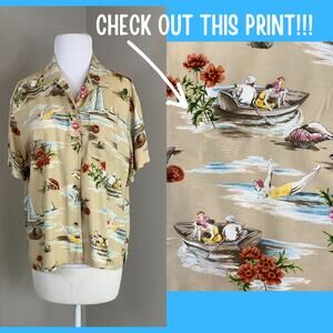 Y2K Vintage 90s Retro Summer Tropical Vacation Beach Rockabilly PinUp Blouse L